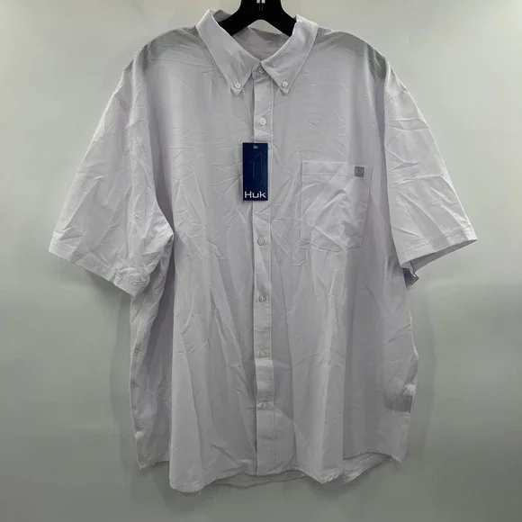 HUK Kona Fishing Hook Performance Shirt Men 2XL White SS Button Up NEW *FLAW - Picture 2 of 13